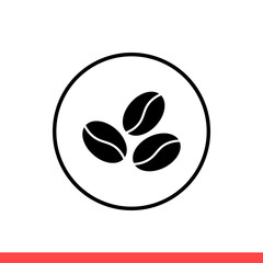 Coffee vector icon, bean symbol. Simple, flat design for web or mobile app