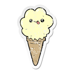 distressed sticker of a cartoon ice cream