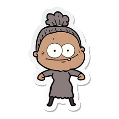 sticker of a cartoon happy old woman