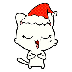 happy comic book style illustration of a cat wearing santa hat