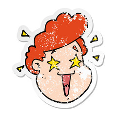 distressed sticker of a cartoon happy face