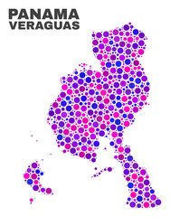 Mosaic Veraguas Province map isolated on a white background. Vector geographic abstraction in pink and violet colors. Mosaic of Veraguas Province map combined of scattered spheric items.