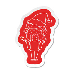 cartoon  sticker of a crying man wearing santa hat