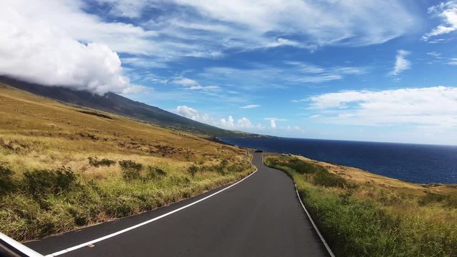 POV, driving near the water in Maui, Hawaii