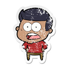 distressed sticker of a cartoon shocked man