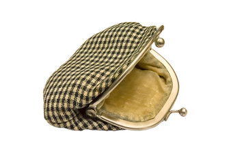 old wallet of plaid rag fabric with metal clasp 