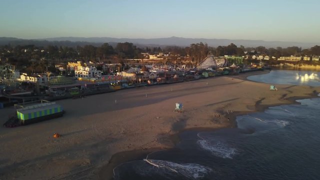 Santa Cruz Beach Boardwalk attractions in California, aerial