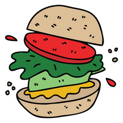 quirky hand drawn cartoon veggie burger