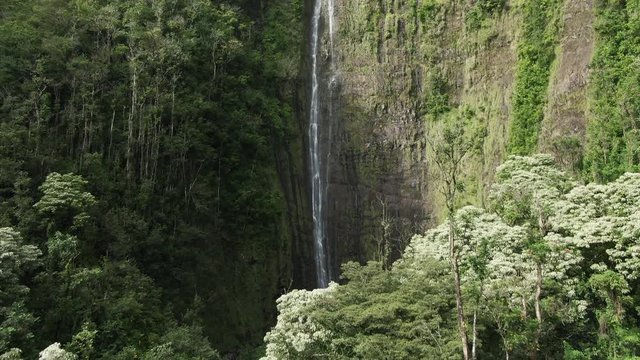 Waimoku Falls at Haleakala National Park in Hawaii, aerial