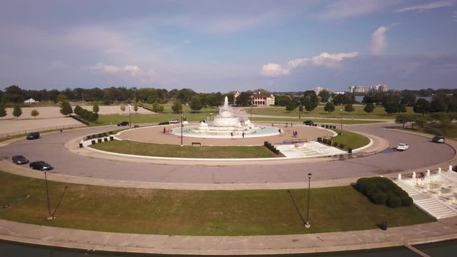 Aerial, James Scott Memorial Fountain in Detroit, Michigan