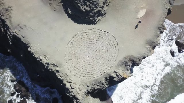 Overhead aerial, Lands End Labyrinth in San Francisco, California