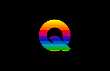 rainbow color colored colorful alphabet letter q logo icon design