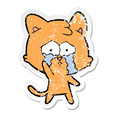 distressed sticker of a cartoon crying cat