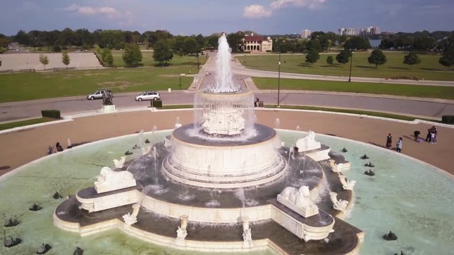 Aerial, view of fountain at Belle Isle Park in Detroit, Michigan