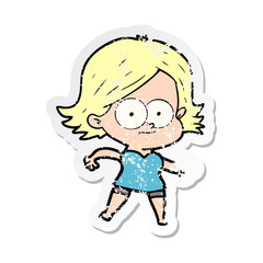 distressed sticker of a happy cartoon girl