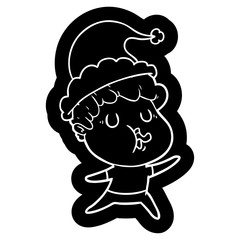 cartoon icon of a man singing wearing santa hat