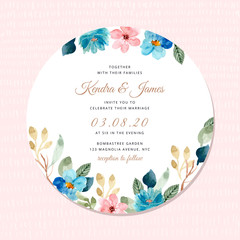wedding invitation with beautiful floral frame watercolor