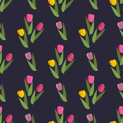 Vector Romantic hand drawn background with tulips. Vintage seamless pattern Tulips. EPS10