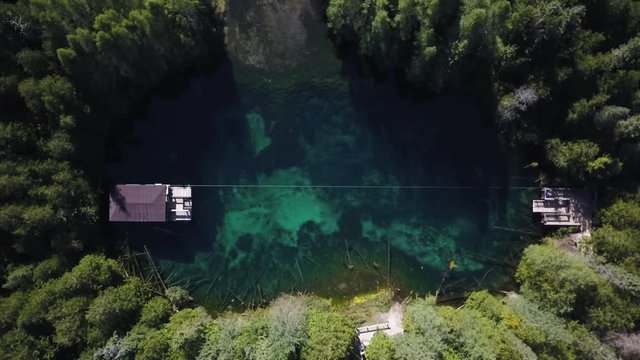 Overhead aerial, the Big Spring at Palms Book State Park in Michigan