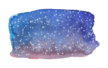 Blue and purple watercolor sky with stars. Vector illustration.