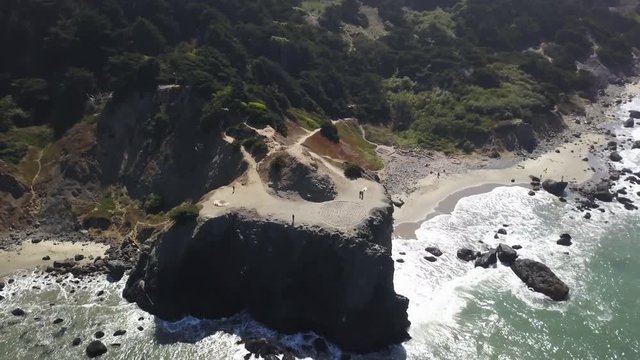 Aerial, Lands End Labyrinth at beach in San Francisco, California
