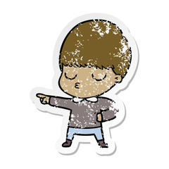 distressed sticker of a cartoon calm boy