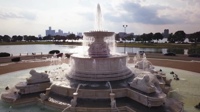James Scott Memorial Fountain in Detroit, Michigan, aerial