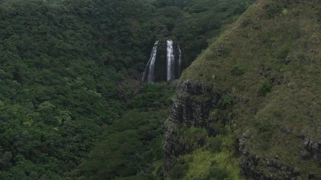 Wide aerial, Opakeaa Falls in Hawaiian state park