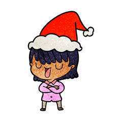 textured cartoon of a woman wearing santa hat