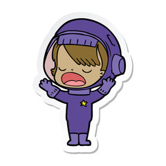 sticker of a cartoon astronaut girl talking