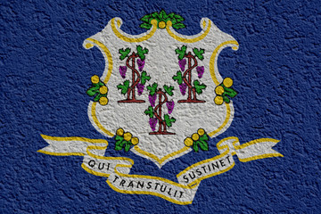 US State Politics Or Business Concept: Connecticut Flag Wall With Plaster, Background Texture