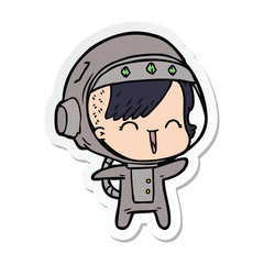 sticker of a happy cartoon space girl