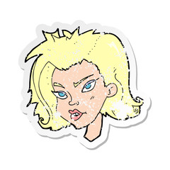 retro distressed sticker of a cartoon female face