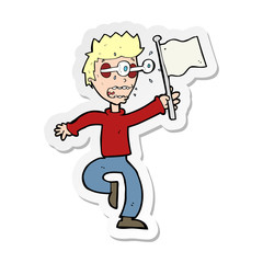 sticker of a cartoon frightened boy giving up