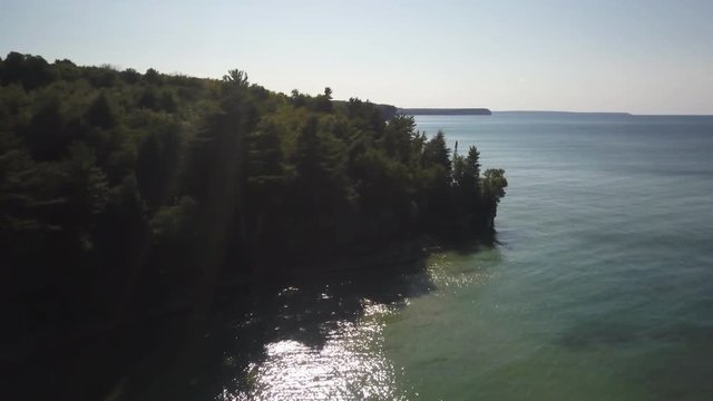 Woods at lake's shore in Munising Township, Michigan, aerial