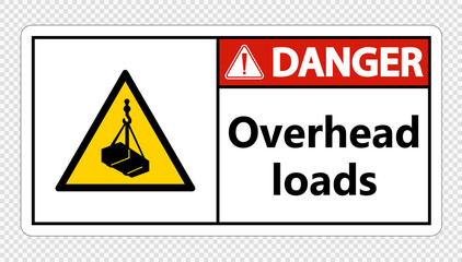 Danger overhead loads Sign on transparent background