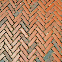 Diagonal Herringbone Pattern In Old Boston Brick Sidewalk