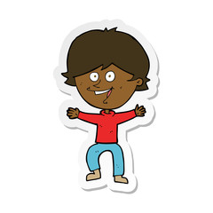 sticker of a cartoon happy boy laughing