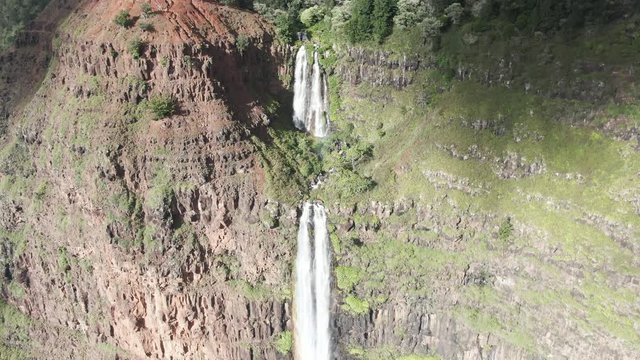 Waipoo Falls at Wamiea Canyon State Park in Hawaii, aerial