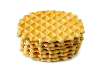 Waffle cookies on white background