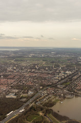 Obraz premium Netherlands, Hague, Schiphol, HIGH ANGLE VIEW OF RIVER AND BUILDINGS AGAINST SKY