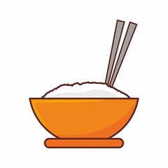 Bowl of rice with chopstick vector illustration 