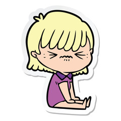 sticker of a annoyed cartoon girl sitting
