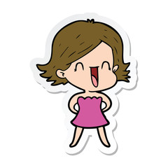 sticker of a cartoon happy woman