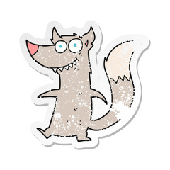 retro distressed sticker of a cartoon little wolf