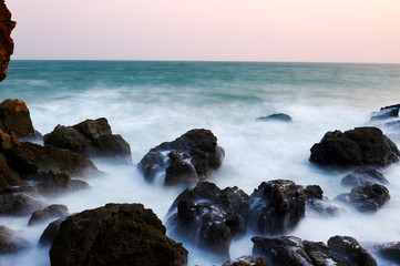 The landscape of coast sunrise of Dalian Bay, China.