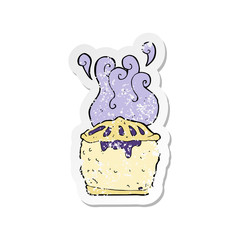retro distressed sticker of a cartoon blueberry pie