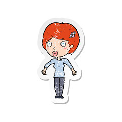 retro distressed sticker of a cartoon shocked woman