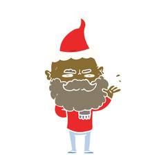 flat color illustration of a dismissive man with beard frowning wearing santa hat