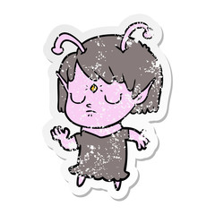 distressed sticker of a cartoon alien girl